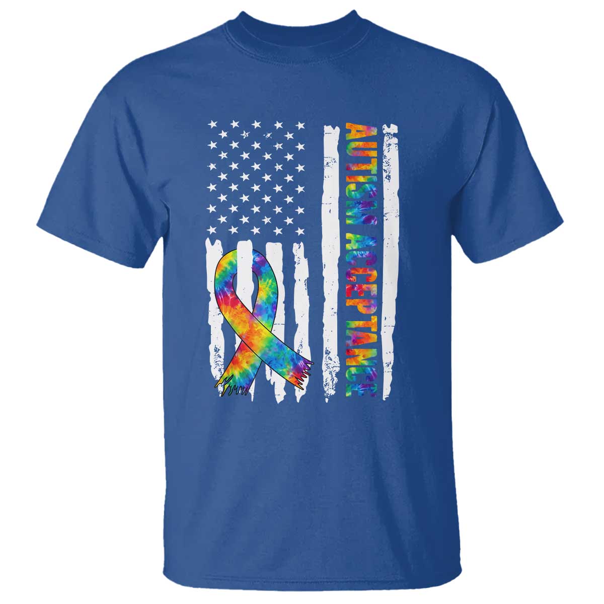 Autism Acceptance T Shirt US Flag Ribbon Support Neurodiversity TS14 Royal Blue Print Your Wear