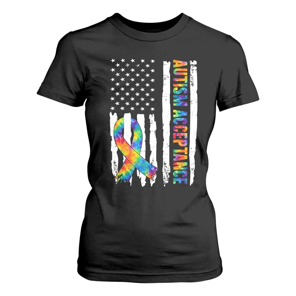 Autism Acceptance T Shirt For Women US Flag Ribbon Support Neurodiversity TS14 Black Print Your Wear