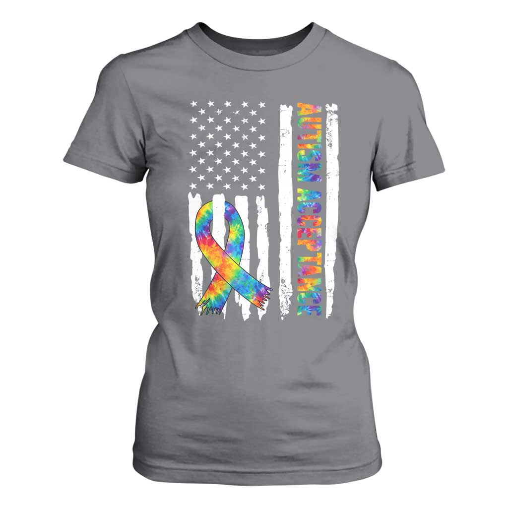 Autism Acceptance T Shirt For Women US Flag Ribbon Support Neurodiversity TS14 Charcoal Print Your Wear