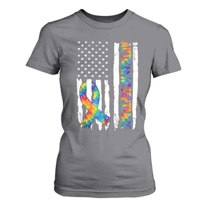 Autism Acceptance T Shirt For Women US Flag Ribbon Support Neurodiversity TS14 Charcoal Print Your Wear