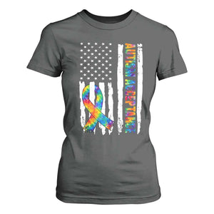 Autism Acceptance T Shirt For Women US Flag Ribbon Support Neurodiversity TS14 Dark Heather Print Your Wear