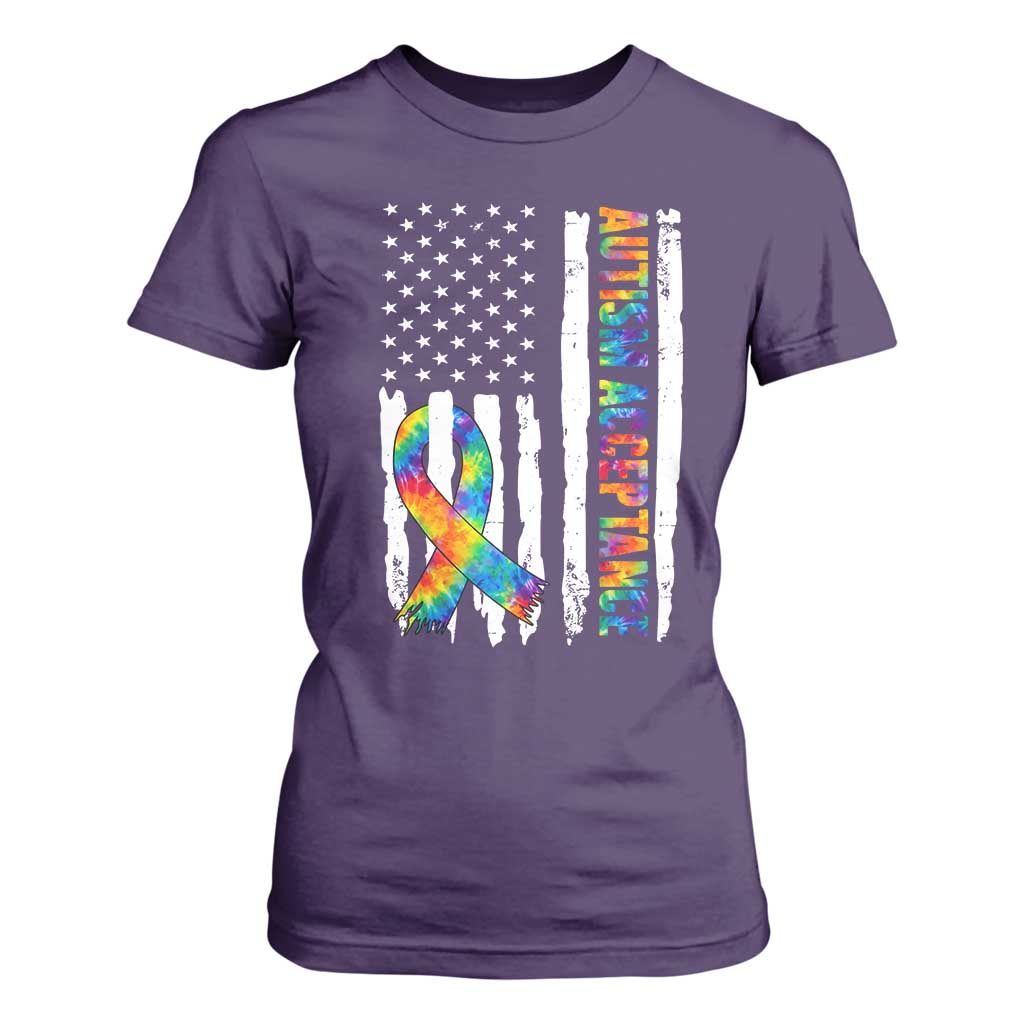 Autism Acceptance T Shirt For Women US Flag Ribbon Support Neurodiversity TS14 Purple Print Your Wear