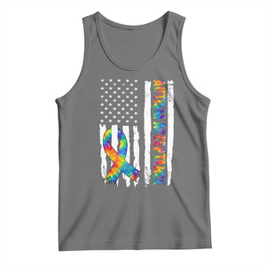 Autism Acceptance Tank Top US Flag Ribbon Support Neurodiversity TS14 Black Heather Print Your Wear