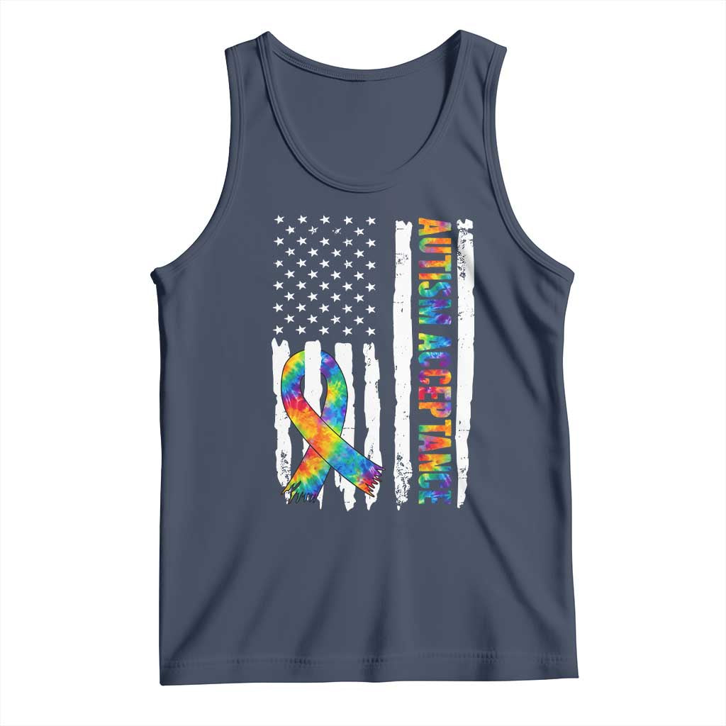 Autism Acceptance Tank Top US Flag Ribbon Support Neurodiversity TS14 Navy Print Your Wear