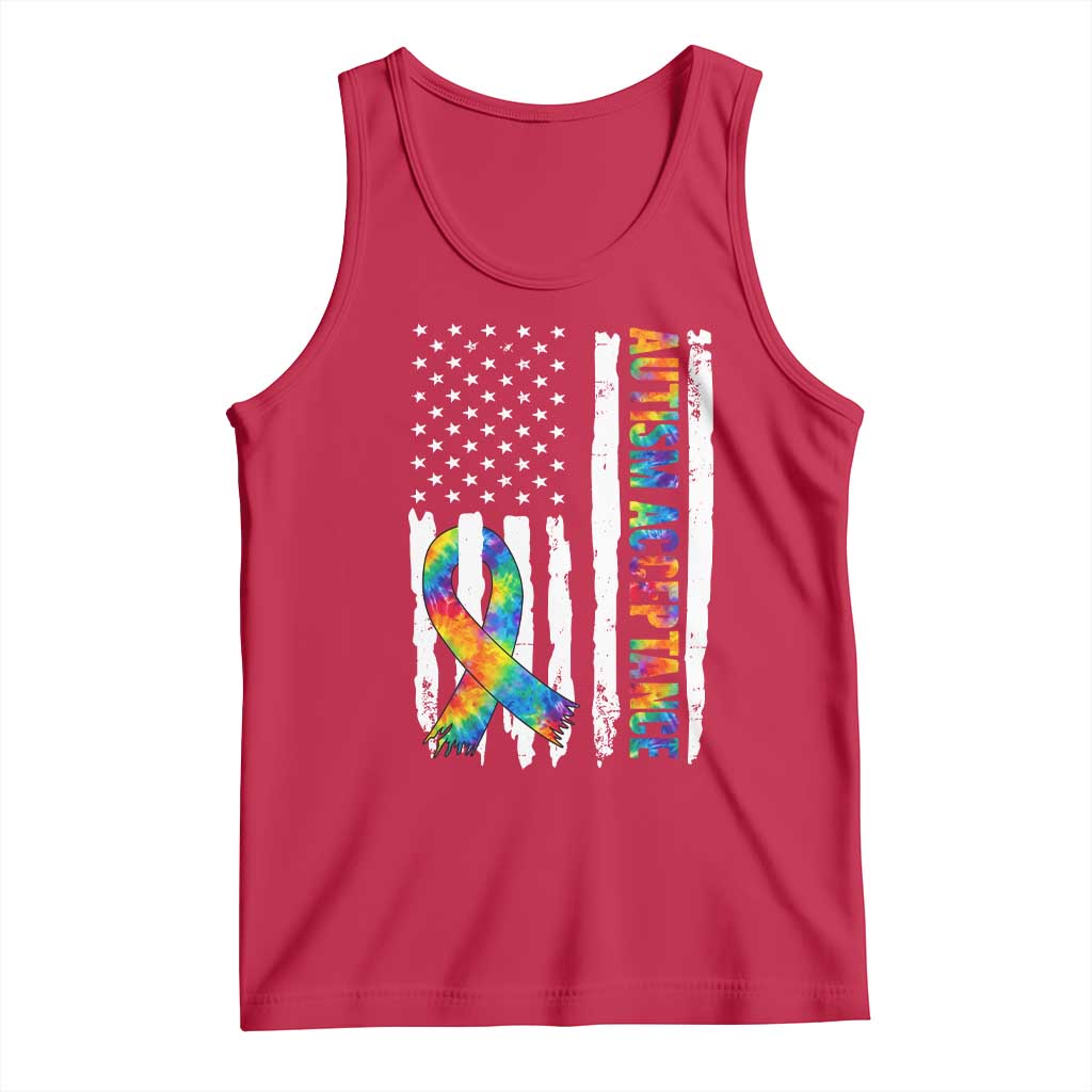 Autism Acceptance Tank Top US Flag Ribbon Support Neurodiversity TS14 Red Print Your Wear