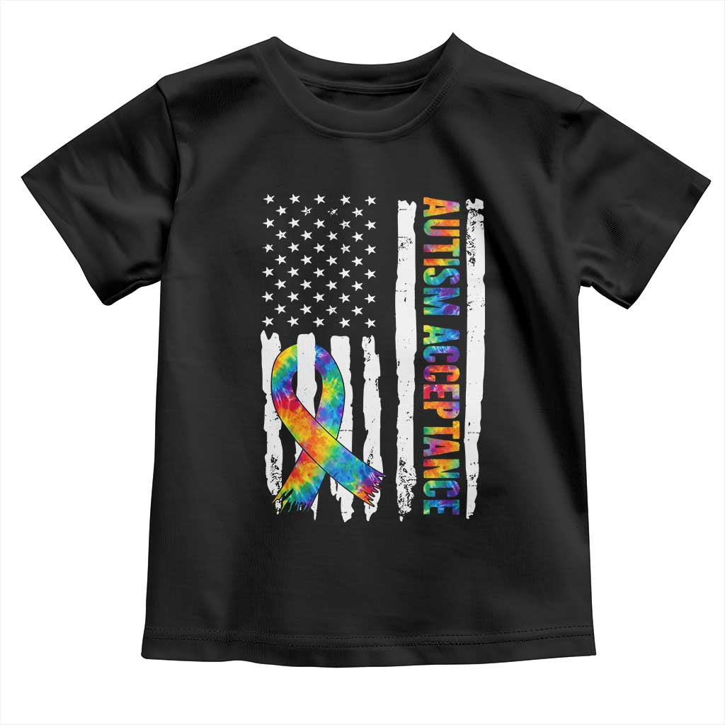 Autism Acceptance Toddler T Shirt US Flag Ribbon Support Neurodiversity TS14 Black Print Your Wear