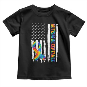 Autism Acceptance Toddler T Shirt US Flag Ribbon Support Neurodiversity TS14 Black Print Your Wear