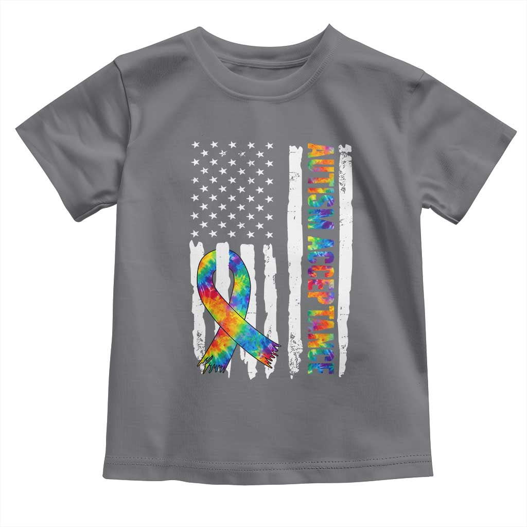 Autism Acceptance Toddler T Shirt US Flag Ribbon Support Neurodiversity TS14 Charcoal Print Your Wear