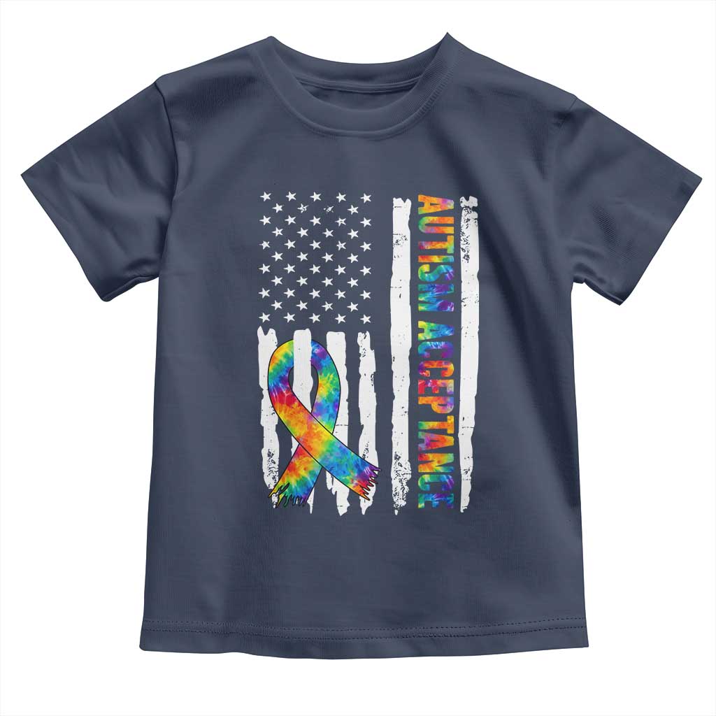 Autism Acceptance Toddler T Shirt US Flag Ribbon Support Neurodiversity TS14 Navy Print Your Wear