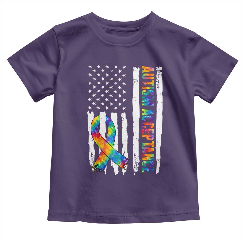 Autism Acceptance Toddler T Shirt US Flag Ribbon Support Neurodiversity TS14 Purple Print Your Wear