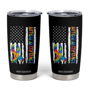 Autism Acceptance Tumbler Cup US Flag Ribbon Support Neurodiversity TS14 Black Print Your Wear
