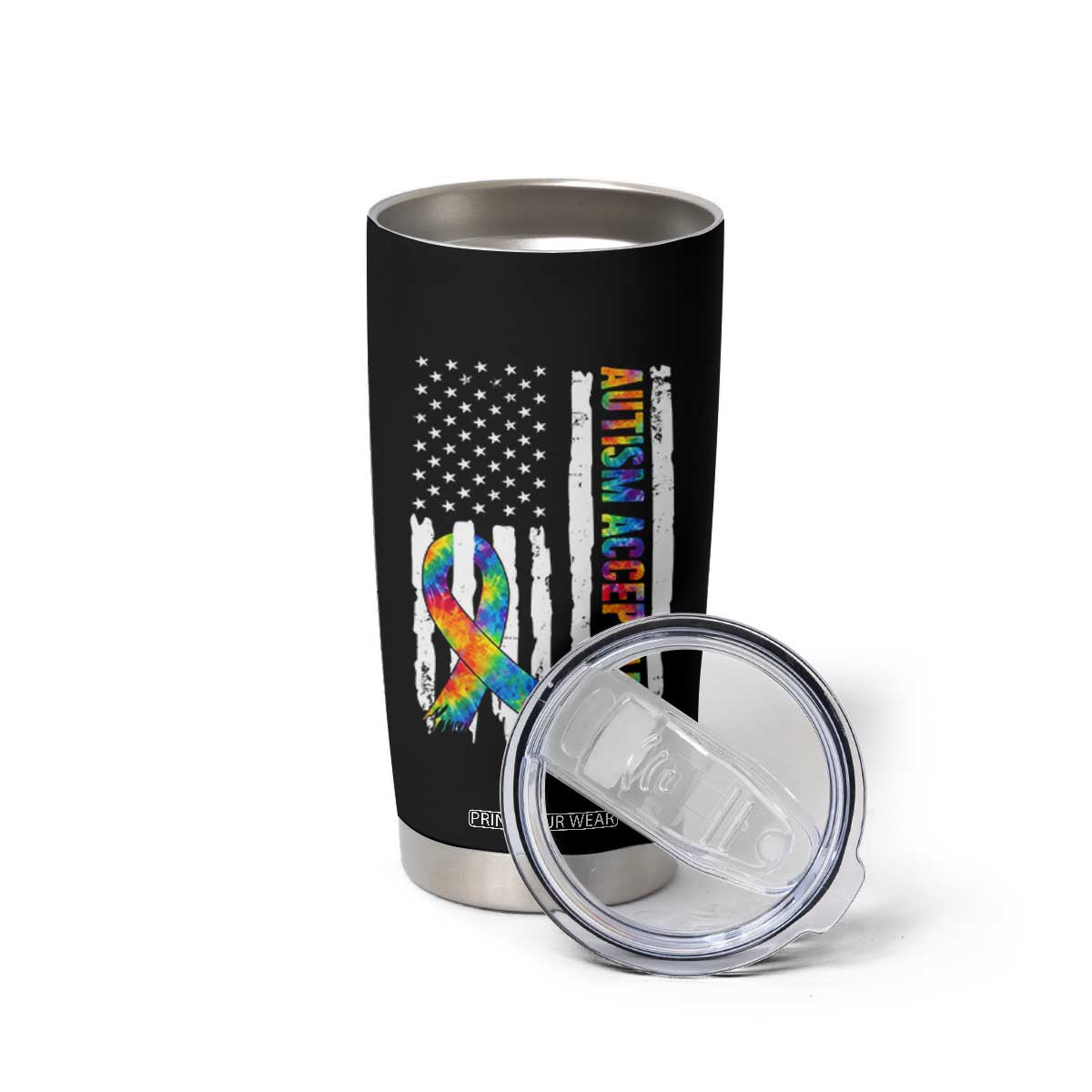 Autism Acceptance Tumbler Cup US Flag Ribbon Support Neurodiversity TS14 Print Your Wear