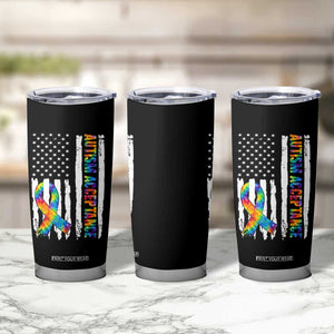 Autism Acceptance Tumbler Cup US Flag Ribbon Support Neurodiversity TS14 Print Your Wear