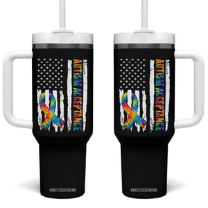Autism Acceptance Tumbler With Handle US Flag Ribbon Support Neurodiversity TS14 One Size: 40 oz Black Print Your Wear