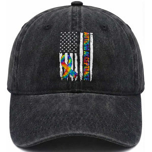 Autism Acceptance Washed Cotton Baseball Cap US Flag Ribbon Support Neurodiversity TS14 Print Your Wear