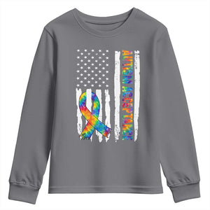 Autism Acceptance Youth Sweatshirt US Flag Ribbon Support Neurodiversity TS14 Charcoal Print Your Wear