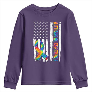 Autism Acceptance Youth Sweatshirt US Flag Ribbon Support Neurodiversity TS14 Purple Print Your Wear