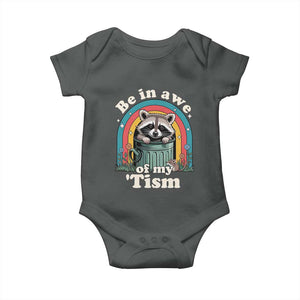 Be in Awe of My Tism Baby Onesie Funny Raccoon Autism Acceptance TS14 Dark Heather Print Your Wear