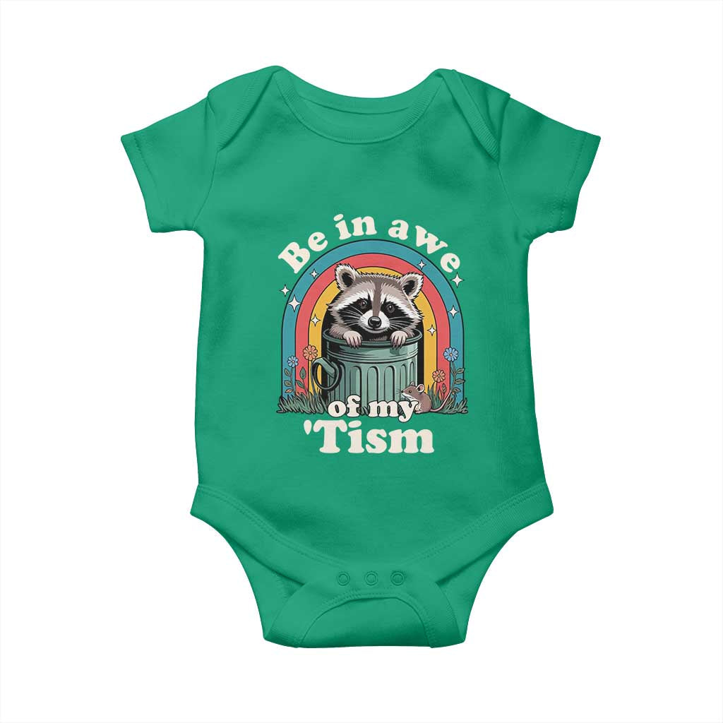 Be in Awe of My Tism Baby Onesie Funny Raccoon Autism Acceptance TS14 Irish Green Print Your Wear