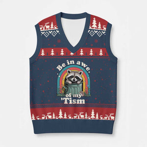 Be in Awe of My Tism V-Neck Knit Sweater Vest Funny Raccoon Autism Acceptance TS14 Navy Red Print Your Wear