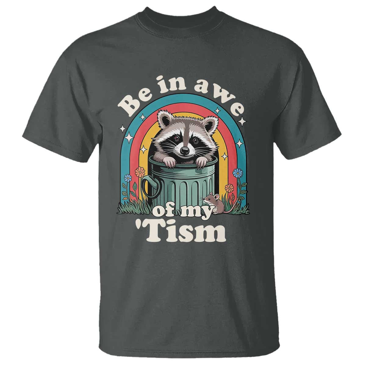 Be in Awe of My Tism T Shirt Funny Raccoon Autism Acceptance TS14 Dark Heather Print Your Wear