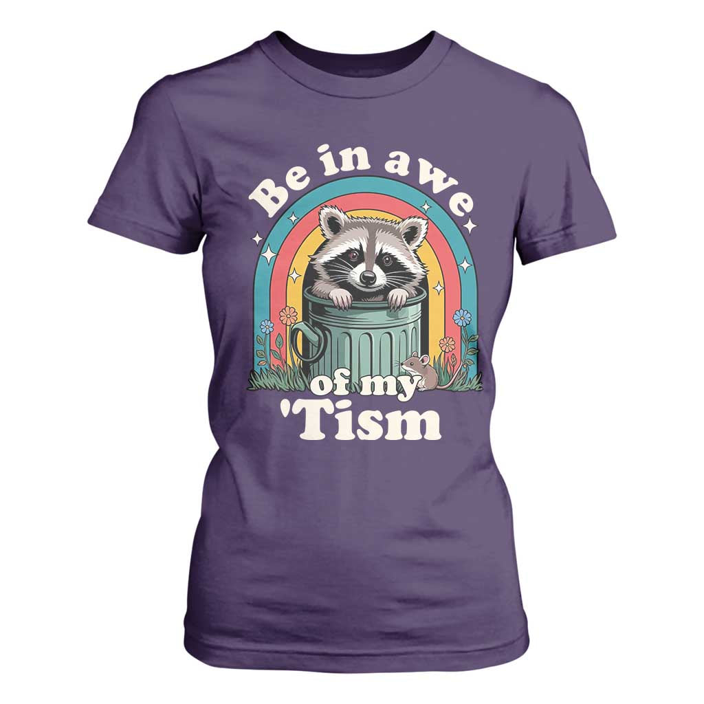Be in Awe of My Tism T Shirt For Women Funny Raccoon Autism Acceptance TS14 Purple Print Your Wear