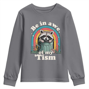 Be in Awe of My Tism Youth Sweatshirt Funny Raccoon Autism Acceptance TS14 Charcoal Print Your Wear