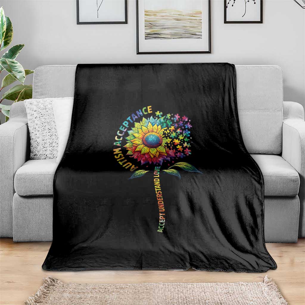Autism Acceptance Throw Blanket Accept Understand Love Sunflower Puzzle TS14 Print Your Wear