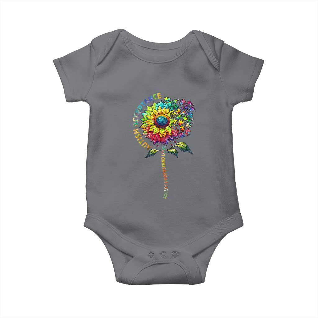 Autism Acceptance Baby Onesie Accept Understand Love Sunflower Puzzle TS14 Charcoal Print Your Wear