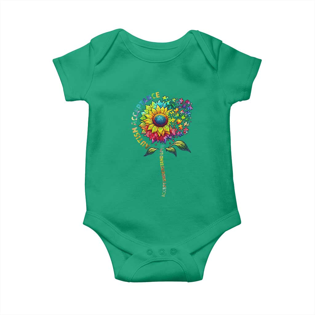 Autism Acceptance Baby Onesie Accept Understand Love Sunflower Puzzle TS14 Irish Green Print Your Wear