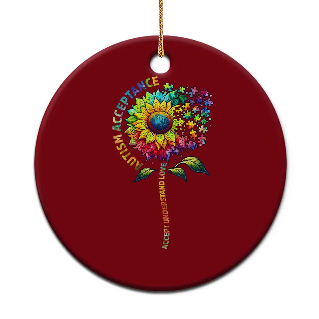 Autism Acceptance Ceramic Ornament Accept Understand Love Sunflower Puzzle TS14 1pc Red Print Your Wear