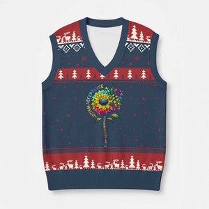 Autism Acceptance V-Neck Knit Sweater Vest Accept Understand Love Sunflower Puzzle TS14 Navy Red Print Your Wear