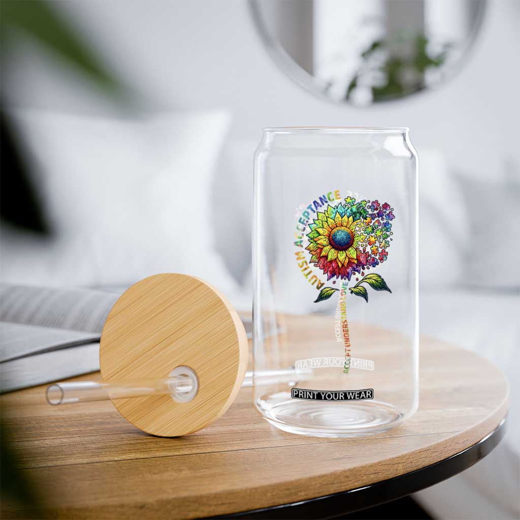 Autism Acceptance Glass Can Accept Understand Love Sunflower Puzzle TS14 Print Your Wear