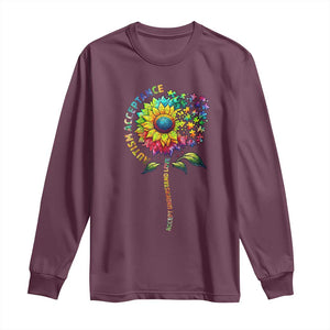 Autism Acceptance Long Sleeve Shirt Accept Understand Love Sunflower Puzzle TS14 Maroon Print Your Wear