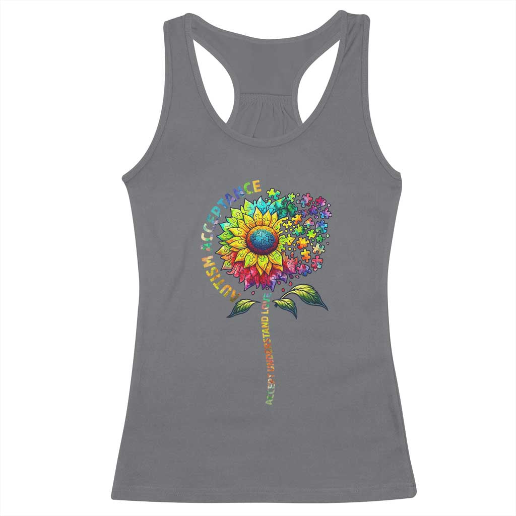 Autism Acceptance Racerback Tank Top Accept Understand Love Sunflower Puzzle TS14 Charcoal Print Your Wear