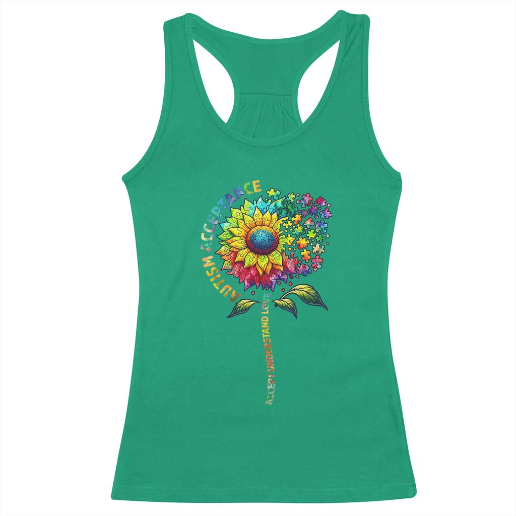 Autism Acceptance Racerback Tank Top Accept Understand Love Sunflower Puzzle TS14 Irish Green Print Your Wear