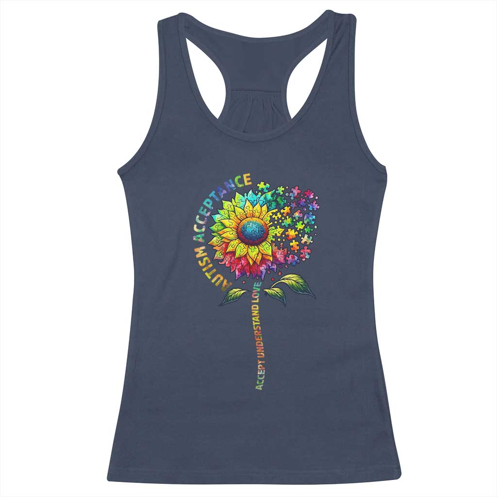 Autism Acceptance Racerback Tank Top Accept Understand Love Sunflower Puzzle TS14 Navy Print Your Wear