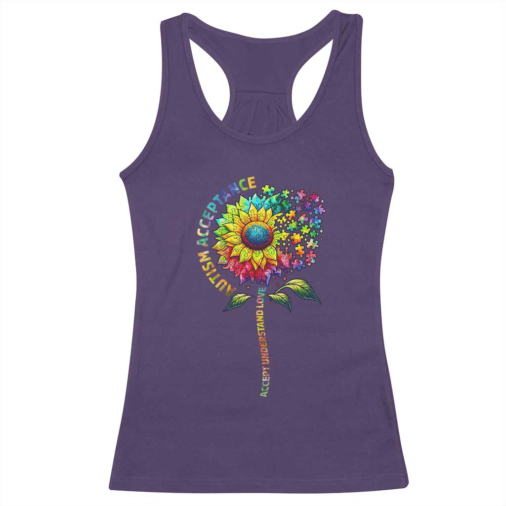 Autism Acceptance Racerback Tank Top Accept Understand Love Sunflower Puzzle TS14 Purple Print Your Wear