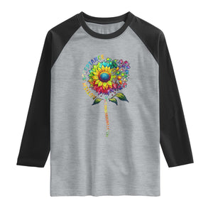 Autism Acceptance Raglan Shirt Accept Understand Love Sunflower Puzzle TS14 Heather Gray Black Print Your Wear