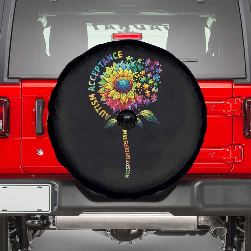 Autism Acceptance Spare Tire Cover Accept Understand Love Sunflower Puzzle TS14 Black Print Your Wear