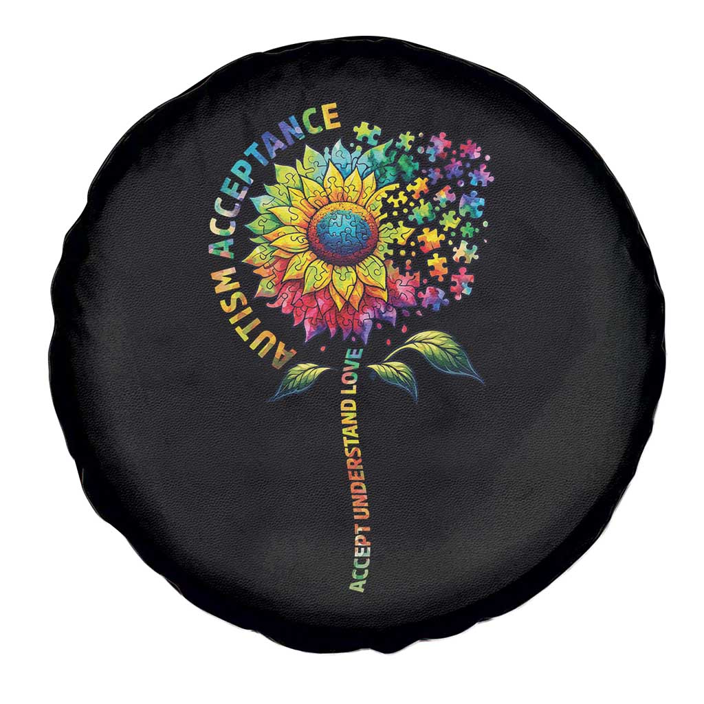 Autism Acceptance Spare Tire Cover Accept Understand Love Sunflower Puzzle TS14 Print Your Wear
