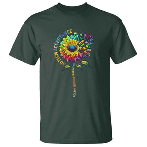 Autism Acceptance T Shirt Accept Understand Love Sunflower Puzzle TS14 Dark Forest Green Print Your Wear