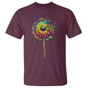 Autism Acceptance T Shirt Accept Understand Love Sunflower Puzzle TS14 Maroon Print Your Wear