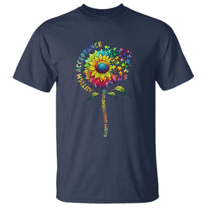 Autism Acceptance T Shirt Accept Understand Love Sunflower Puzzle TS14 Navy Print Your Wear