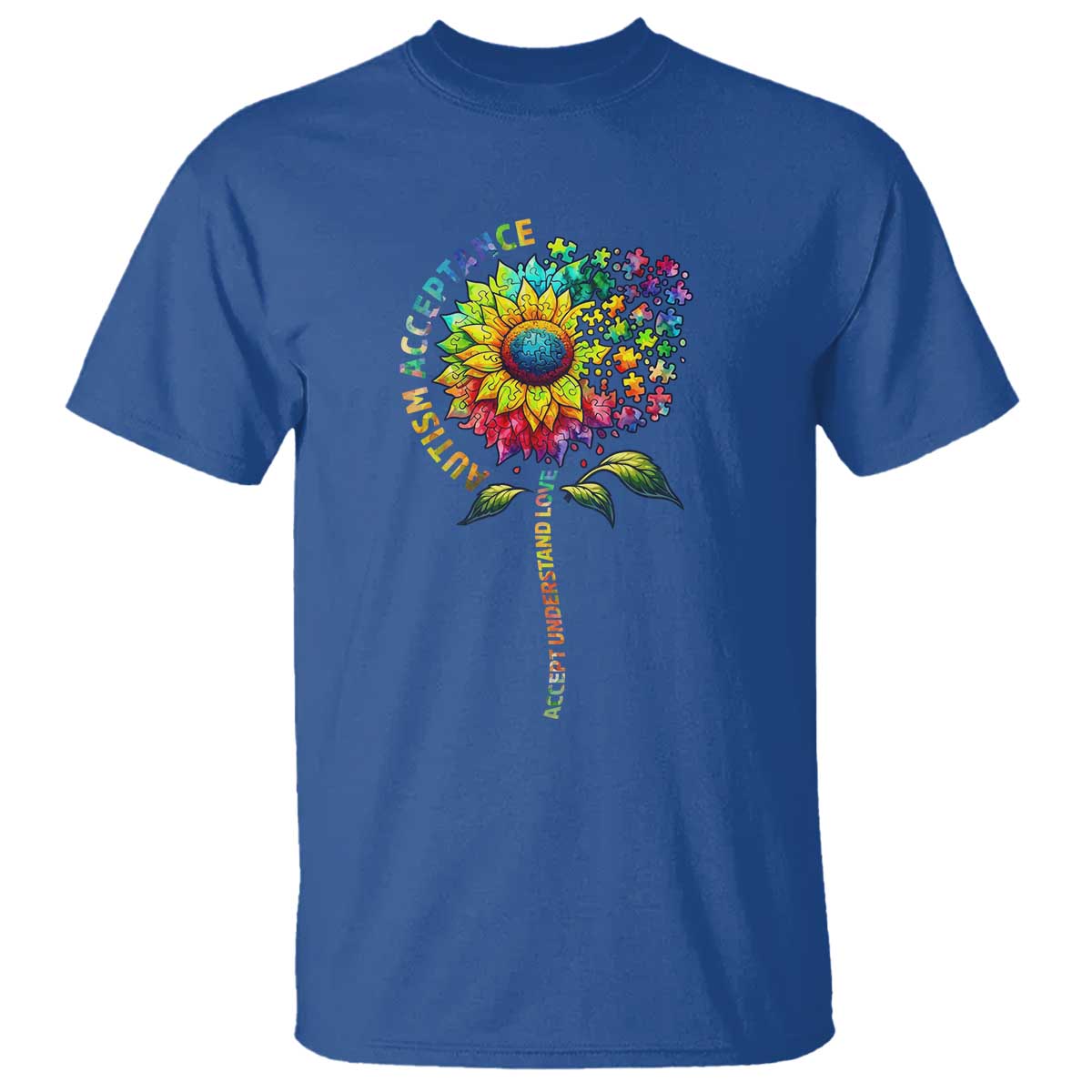 Autism Acceptance T Shirt Accept Understand Love Sunflower Puzzle TS14 Royal Blue Print Your Wear