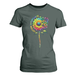 Autism Acceptance T Shirt For Women Accept Understand Love Sunflower Puzzle TS14 Dark Forest Green Print Your Wear