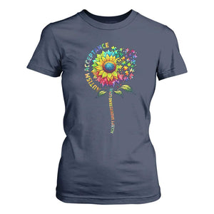 Autism Acceptance T Shirt For Women Accept Understand Love Sunflower Puzzle TS14 Navy Print Your Wear