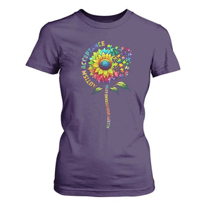 Autism Acceptance T Shirt For Women Accept Understand Love Sunflower Puzzle TS14 Purple Print Your Wear