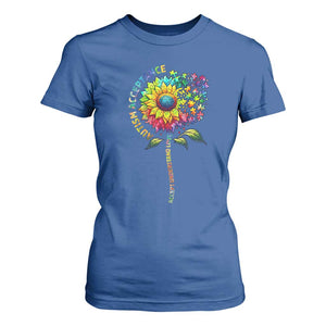 Autism Acceptance T Shirt For Women Accept Understand Love Sunflower Puzzle TS14 Royal Blue Print Your Wear
