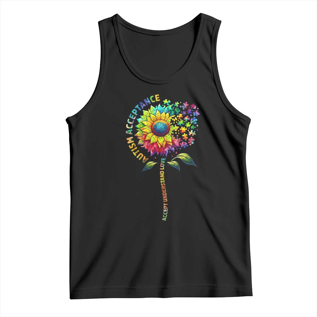 Autism Acceptance Tank Top Accept Understand Love Sunflower Puzzle TS14 Black Print Your Wear